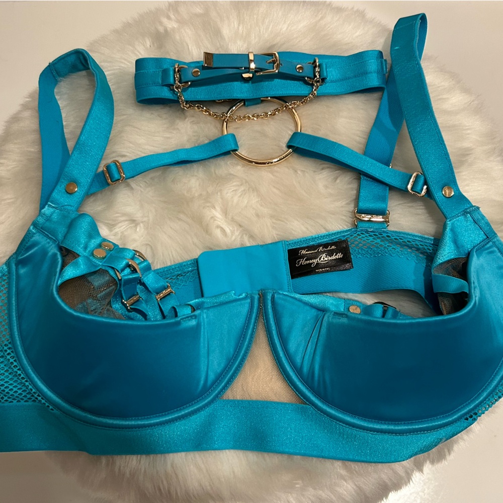 EUC Honey Birdette Jasmin Turquoise Bra 38DDD